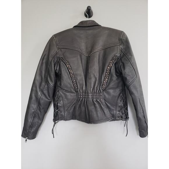 Vintage Vanguard Cowhide Black Leather Jacket Small MOTORCYCLE RIDING LINED 90s - Picture 1 of 16